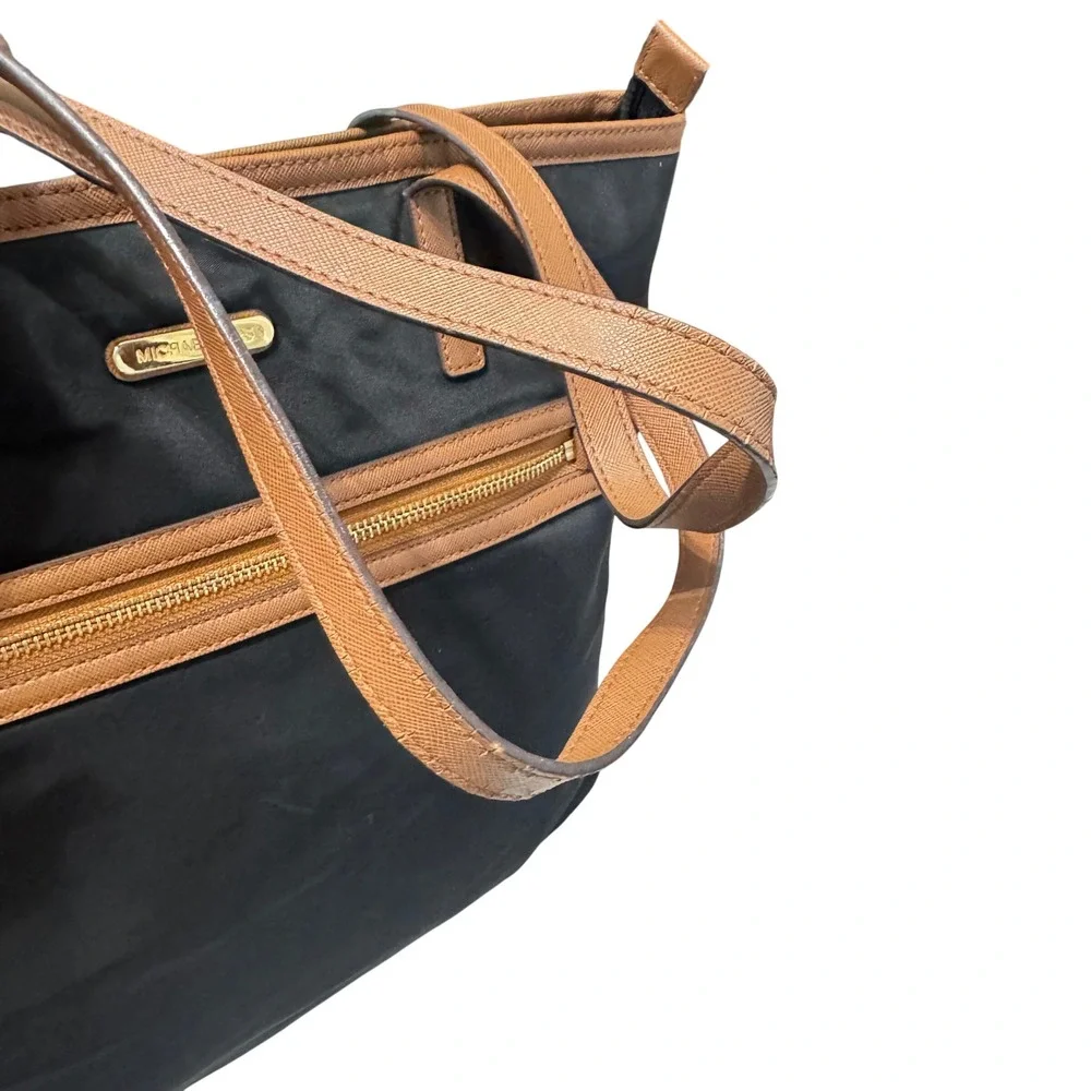 Michael Kors Kempton Nylon Tote Womens Large Black‎ Brown Excellent 30T2GKPT3C